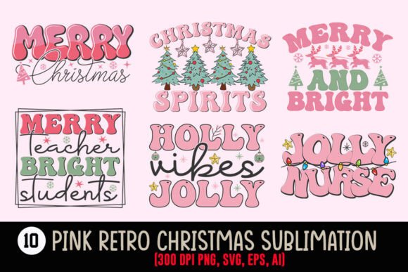 Pink Retro Christmas Sublimation Bundle